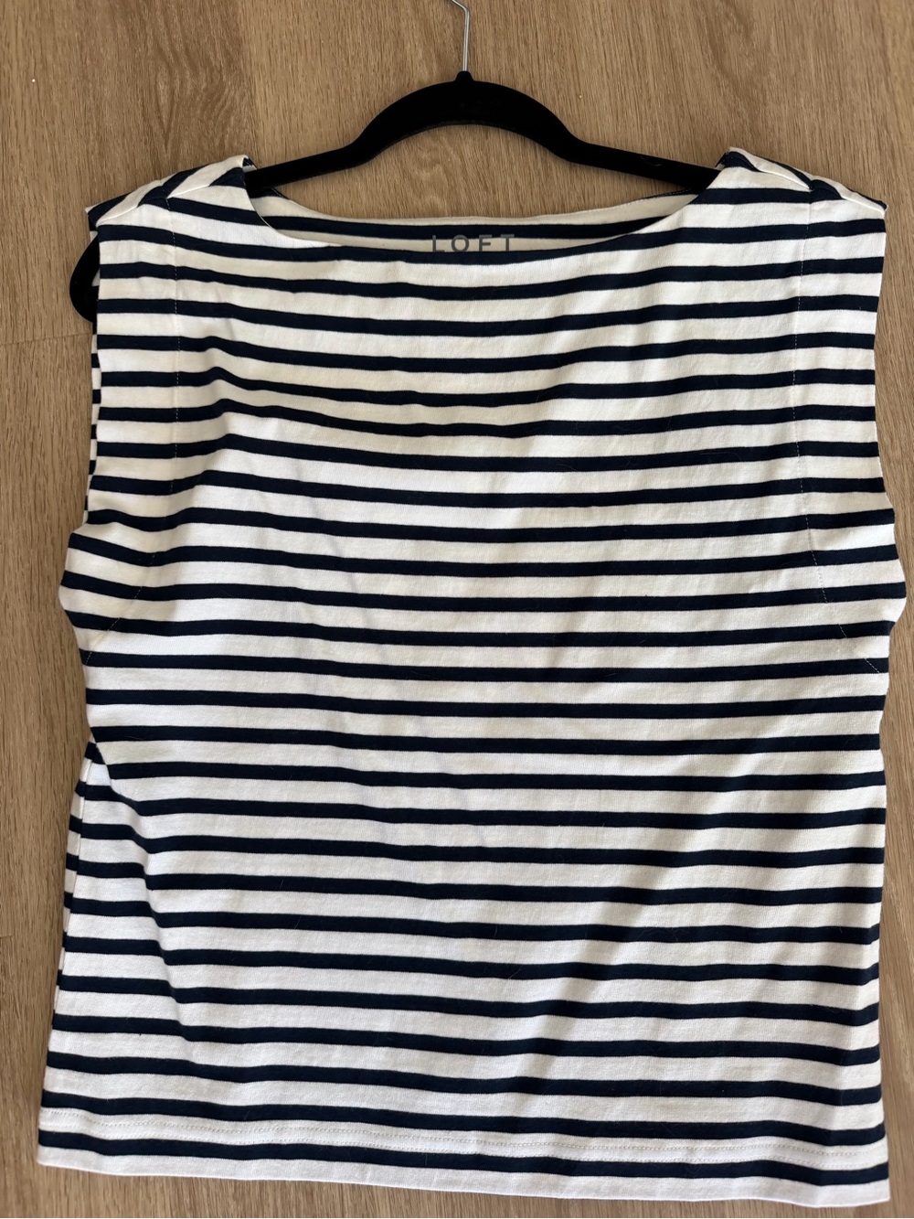 LOFT Navy and White Striped Sleeveless Boatneck Top